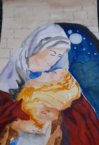 Pauline, Christmas card, watercolour and felt pens.